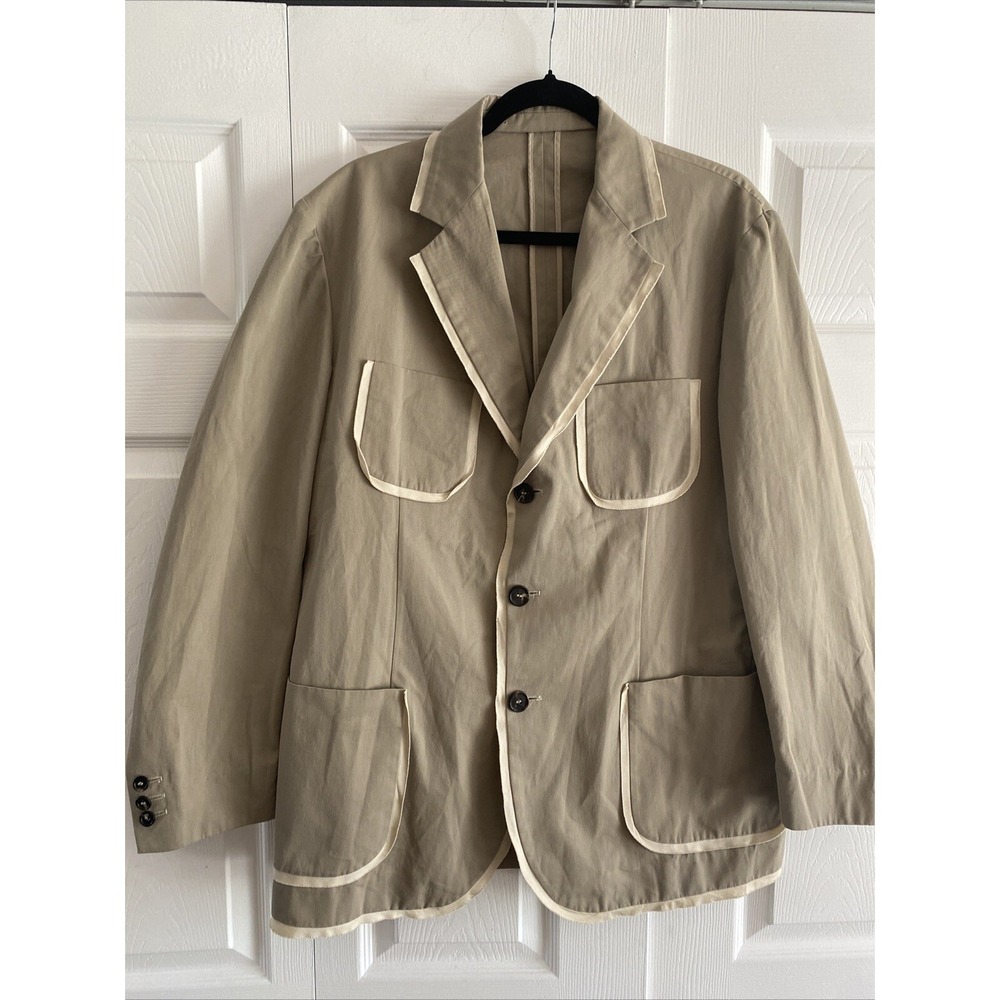 Gianfranco‎ Ferre Contrast Trim Cotton Blazer Womens Size 56 Tan Safari Italy